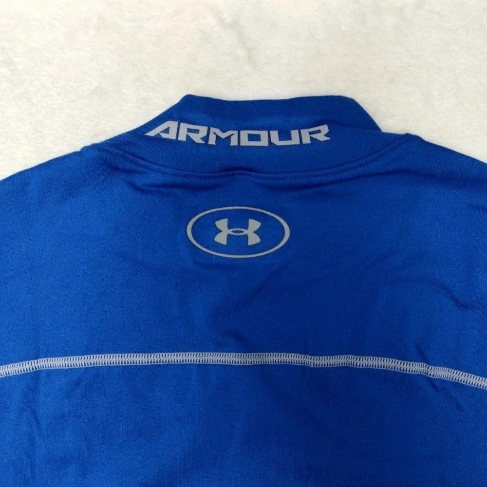 Under Armour Shirt Mens M Blue ColdGear Compression‎ Mock Base Layer Tagless